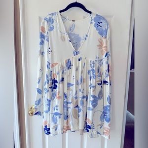Free People Bella Tunic Flowy Blue Print Size Medium